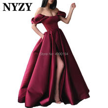 Alta fenda cetim fora do ombro borgonha vestidos de baile longos 2019 nyzy p73 vestido de noite formal feminino elegante robe de soiree 2024 - compre barato