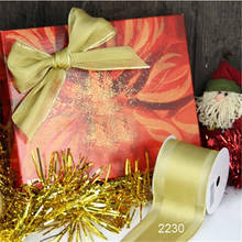 2.5 Inch gold metallic organza edged satin gift box wrapping wired edge ribbon 25yards roll 2024 - buy cheap