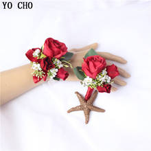 YO CHO Boutonniere Pins Wedding Wrist Corsage Bracelet Buttonhole Groom Boutonniere for Prom Wedding Witness Corsage Accessories 2024 - buy cheap