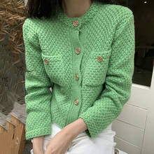 French style small fragrance knitted cardigan women vintage single breasted top short sweater 2024 - buy cheap