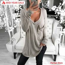 Camisa feminina com decote em v, camisa de manga longa fina moderna para mulheres 2020 2024 - compre barato
