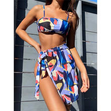 Sexy With Sarong Bikini Female Swimsuit Women Swimwear Three-pieces Bikini set Colorful Printed Bather Bathing Suit Swim K2987 2024 - buy cheap