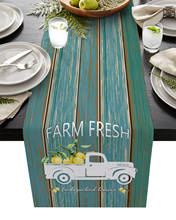 Toalha de mesa de madeira azul com textura de madeira, caminhão, limão, decoração moderna para festa, jantar, casamento, toalha e copos 2024 - compre barato