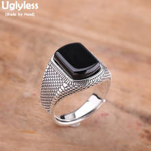 Uglyless Simple Square Agate Men Rings Solid 925 Sterling Silver Geometric Finger Rings Guys Thai Silver Gemstones Jewelry R834 2024 - buy cheap