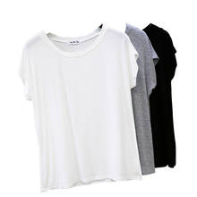 Camiseta de verão da coreia 2021, camiseta feminina solta de algodão para mulheres, casual, gola redonda, meia manga, branca e preta, roupas femininas 2024 - compre barato
