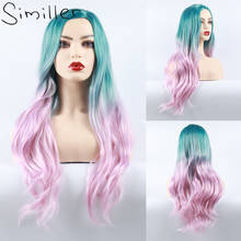 Similler Women Synthetic Long Wigs for Cosplay Green Pink Ombre Wavy Hair Heat Resistance Fiber Halloween Costume Wigs 2024 - купить недорого