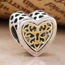 Original Openwork Silver Gold Locked Hearts Bead Fit 925 Sterling Silver Bead Charm Bracelet Bangle Diy Jewelry 2024 - buy cheap