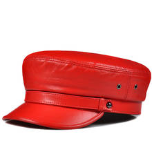 European/American Fashion Navy Hat Men Women Genuine Leather Red White Soft Lambskin Flat Top Military Caps Male Korean Boina 2024 - buy cheap