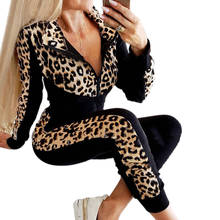 2022 Spring Autumn Women’s 2 Piece Outfits Long Sleeve Leopard Patchwork Zip Top and Long Pants Set Casual Tracksuit 2024 - buy cheap