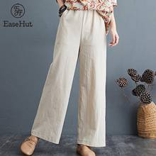 EaseHut-Pantalones largos de pierna ancha y cintura alta para mujer, pantalón holgado informal de algodón y lino, con bolsillos, de Color sólido, para verano 2024 - compra barato