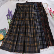 Women's Skirt Vintage Plaid Pleated Long Skirts High Waist Elastic Waist Elegant Skirt Autumn Winter Wool Skirt Streetwear 2024 - buy cheap