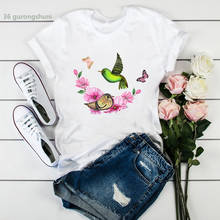 New arrival 2020 t-shirt women Aves y flores print t shirt femme kawaii female aesthetic clothing summer Cute casual girl tshirt 2024 - buy cheap