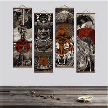 Japanese Samurai Ukiyoe Tiger Canvas Poster Pictures for Living Room Home Decor Painting Wall Art with Solid Wood Hanging Scroll 2024 - купить недорого