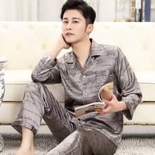 Print 2PCS Pajamas With Pants Satin Men Sleepwear Nightwear Button-Down Sleep Set Loose Thin Pyjamas Suit BIG SIZE 3XL Home Wear 2024 - buy cheap