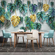 Custom 3D Photo Wallpaper Tropical Plant Leaves Golden Green Mural Wall Painting Living Room Bedroom TV Background Home Decor 2024 - buy cheap