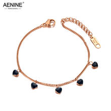 AENINE New Stainless Steel 5Pcs Dripping Glaze Black Heart Charm Bracelets For Women Girl Bohemia Chain Link Bracelet AB20068 2024 - buy cheap
