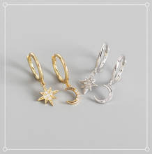 Shanice 100% 925 prata esterlina clássico brincos geométricos assimétricos estrela lua feminino coreano jóias para a mulher presente 2024 - compre barato