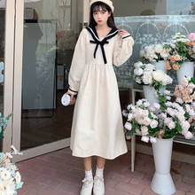 New Japanese 2020 Autumn Vintage Chiffon College Style Loose Navy Collar Long Sleeve Dress JK Uniform Cosplay Women Dresses 2024 - buy cheap