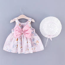 Vestidos de verão infantis para meninas, 2 peças, vestido floral com laço fofo, roupa feminina + chapéu, princesa, vestido de bebê confortável, roupas infantis 2024 - compre barato