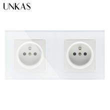 UNKAS New Arrivals 16A French Standard, 2 Gang Wall Electric / Power Double Socket / Plug, Crystal Glass Panel,GB-C7C2FR-11 2024 - buy cheap