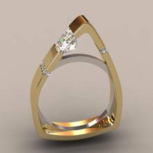 Anel geométrico dourado da festa, anel feminino de zircônia, acessório criativo estiloso para casamento e noivado 2024 - compre barato