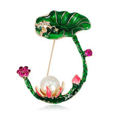 Broches de lujo con forma de rana y flor de loto, broche de esmalte con perlas de imitación, accesorios de joyería para ropa, AL265 2024 - compra barato