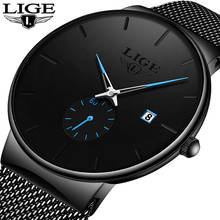 LIGE мужские часы Топ бренд Роскошные модные наручные часы для мужчин кварцевые часы мужские ультратонкие сетчатые водонепроницаемые часы с ремешком коробка 2020 2024 - купить недорого