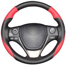 Черный, красный натуральный кожаный чехол рулевого колеса автомобиля для Toyota RAV4 2013-2017 Corolla 2014-2018 Auris 2012-2015 Scion iM 2016 2024 - купить недорого