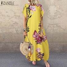 ZANZEA-Vestido largo estampado Floral para mujer, caftán informal de cintura alta, vestido de verano, 2021 2024 - compra barato
