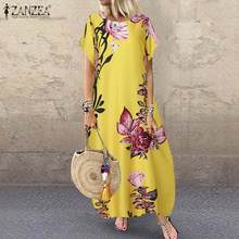 Verão vestido de verão 2021 zanzea feminino impresso maxi vestido feminino floral robe kaftan vestido casual cintura alta vestidos longos 2024 - compre barato