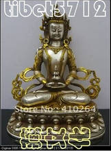 Estatua de AMITAYUS BOUDDHA de Buda de plata recubierta de bronce de ASIA, NEPAL tibetano, 22 cm 2024 - compra barato