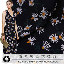 Summer New Product Black Daisy Digital Printing Double Crepe Crepe Silk Fabric Silk Garment Dress Fabric 2024 - buy cheap