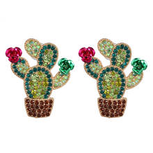 2021 Fashion Green Plant Stud Earrings For Women Unique Shining Crystal Jewelry Christmas Gifts Accessories Brincos 2024 - buy cheap