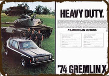 1974 amc gremlin x carro vintage olhar réplica sinal de metal resistente tanque do exército 2024 - compre barato