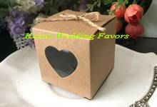 (100 Pieces/lot)  5x5x5cm Square Kraft Paper Box with Heart window for Wedding and Party Gift candy box and Small cake box 2024 - buy cheap