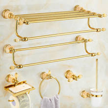 Gold Brass Bath Hardware Set Copper & Jade Accessories Towel Rack/Bar/Ring Glass Shelf Toilet Brush Robe Hooks Tissue Holder 2024 - buy cheap