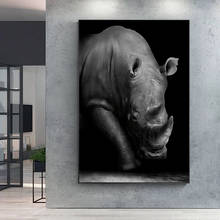 Rhino-pintura impresa en lienzo de animales salvajes, cuadro de pared nórdico blanco y negro, póster de decoración del hogar para sala de estar 2024 - compra barato