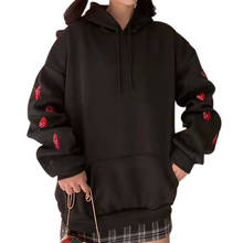 Sudadera con capucha para mujer, suéter coreano Harajuku Kawaii bordado, holgado, negro, Tops de 5 colores, Otoño e Invierno 2024 - compra barato