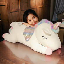 Peluche de unicornio gigante de 110cm para niñas, muñecos de animales de peluche, almohada de Caballo suave, sofá, regalos de cumpleaños 2024 - compra barato