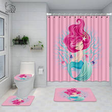 Juego de cortinas de ducha de fantasía de sirena para niña, juego de alfombras impermeables de Arte de sirena 3D para baño, decoración de habitación de niños 2024 - compra barato