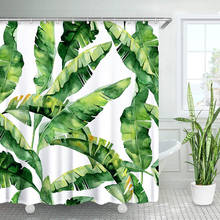 Занавеска для ванной с зелеными банановыми пальмовыми листьями, водонепроницаемая штора из полиэстера с тропическим узором из зеленых растений для ванной комнаты 2024 - купить недорого