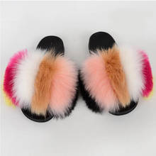 Solid Color Faux Fox Fur Slides Summer Ladies Furry Sandals Casual Flat Shoes Fake Fur Slippers Drop Shipping Women Shoes 2020 2024 - buy cheap