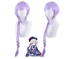 Peruca qiqi roxa, peruca para cosplay, de impacto, 60cm, longa trançada, resistente ao calor, sintética 2024 - compre barato