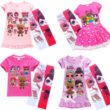 Conjunto de camiseta y pantalones con estampado de dibujos animados para niños y niñas, vestido de muñeca sorpresa LOL, camisetas con cuello redondo, conjunto de ropa informal para el hogar 2024 - compra barato