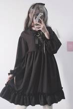 2021 vestido japonês gótico verão chiffon mulheres vintage laço bandagem babado preto de manga comprida vestidos traje de halloween 2024 - compre barato