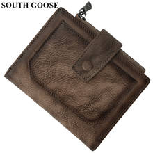 SOUTH GOOSE Genuine Leather Men's Wallets Male Vintage Trifold Wallet Business Short Wallets Coin Purses ID Credit Cards Holder 2024 - buy cheap