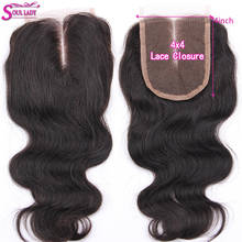 Soul Lady-extensiones de pelo peruano con encaje Frontal, accesorio capilar ondulado de 4x4 con cierre de encaje de oreja a oreja, 100% Remy, 4x4 2024 - compra barato