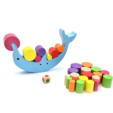 Bloques de construcción de madera para niños, juguetes de equilibrio de delfines, arcoíris, juegos de mesa de entrenamiento, apilar bloques de madera, juguete 2024 - compra barato