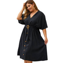 Large Size Women Summer Dresses 2021 Fashion Half Sleeve V-neck Solid Slim Waist Button Dress Casual Vestidos Mujer De 2024 - buy cheap