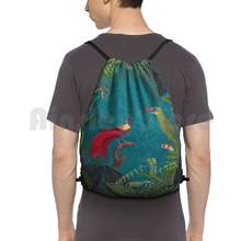 Винтажный рюкзак с птицами джунглей для растительных иллюстраций, сумка на шнурке для верховой езды, альпинизма, спортзала, тропическая экзотическая винтажная птица 2024 - купить недорого